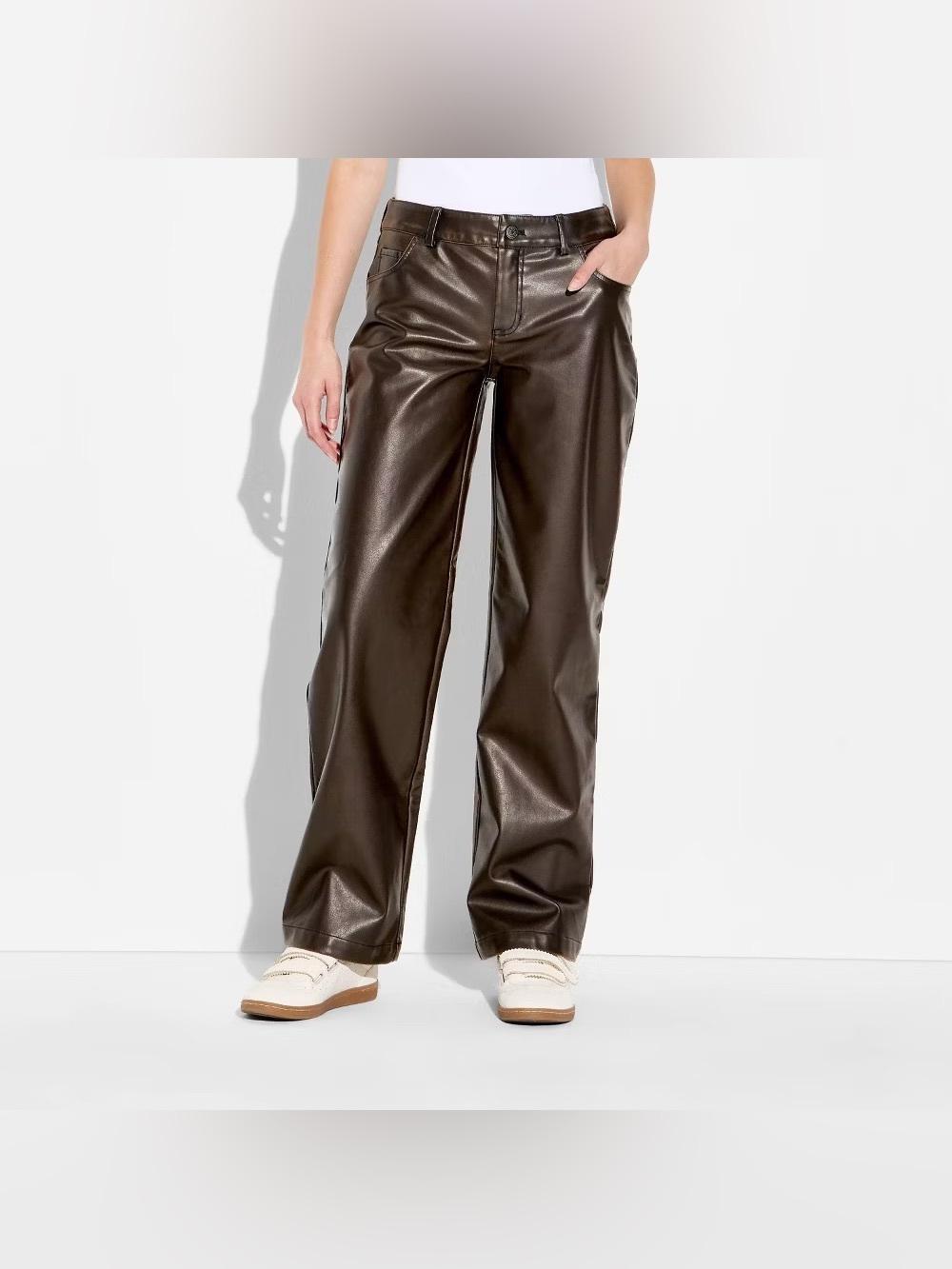 Women's Straight Leg Faux Leather Brown Pants - Wild Fable Size 12